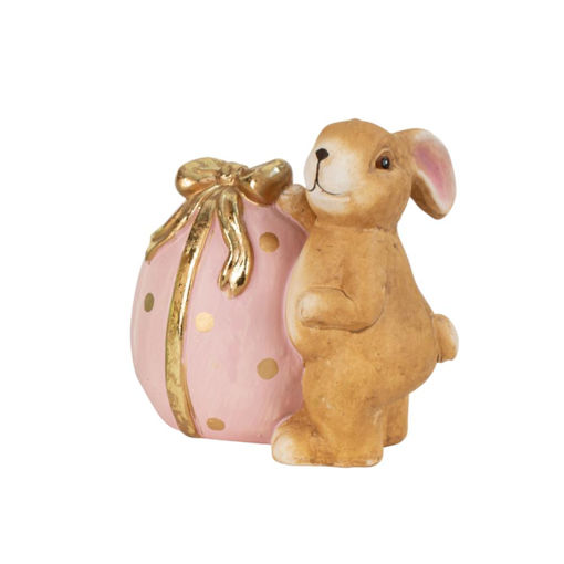 Picture of CERAMIC EASTER BUNNY WITH EGG PINK 16CM